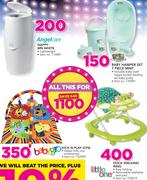 Angelcare Nappy Bin White, Baby Care Hamper Set, babygro Kick N Play Gym And Little One Duck Walking