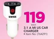 Swiss 3.1A MI US Car Charger-Each