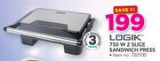 Logik 750W 2 Slice Sandwich Press