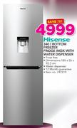 Hisense 340Ltr Bottom Freezer Fridge Inox With Water Dispenser