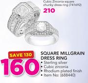 Square Millgrain Dress Ring