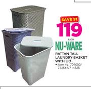 Nu-Ware Rattan Laundry Basket With Lid-Each