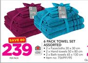 Always Home 6 Pack Towel Set Assorted-Per Pack