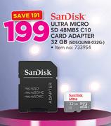 SanDisk 32GB Ultra Micro SD 48Mbs C10 Card Adapter 