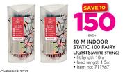10M Indoor Static 100 Fairy Lights (White String)