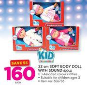 Kid Connection 32cm Soft Body Doll With Sound-Each