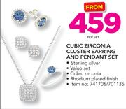 Cubic Zirconia Cluster Earring And Pendant Set-Per Set