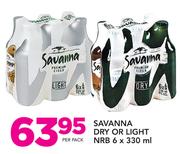 Savana Dry or Light NRB-6x330ml Per Pack