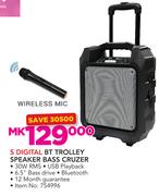 S Digital BT Trolley Speaker Bass Cruzer With Wireless Mic