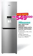 Hisense 340Ltr Bottom Freezer Fridge Inox With Water Dispenser