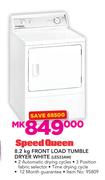 Speed Queen 8.2Kg Front Load Tumble Dryer White LES33AW