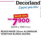 Decorland Ready made 25mm Aluminium Venetian Blinds(Silver) 600x1000mm 