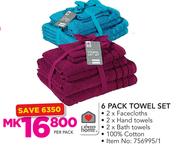 Always Home 6 Pack Towel Set-Per Set