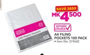 Simple Choice A4 Filing Pockets-100's Pack