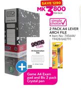 Simple Choice 2 Pack A4 Lever Arch File + Game A4 Exam Pad And BIC 2 Pack Crystal Pen-Per Pack