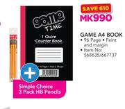 Game A4 Book  + Simple Choice 3 Pack HB Pencils