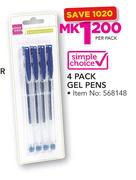 Simple Choice 4 Pack Gel Pens-Per Pack