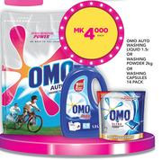 Omo Auto Washing Liquid-1.5Ltr or Washing Powder-2Kg or Washing Capsules-14 Per Pack