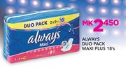 Always Duo Pack Maxi Plus 18's
