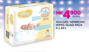 Huggies Newborn Wipes Quad Pack-4 x 64's Per Pack