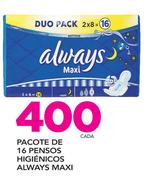 Pacote De 16 Pensos Higienicos Always Maxi-cada