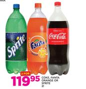 Coke, Fanta Orange Or Sprite-2 x 2Ltr