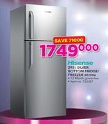Hisense 295Ltr Silver Bottom Fridge/Freezer RT295N