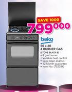 Beko 50 x 60 4 Burner Gas STOVE BLACK B