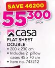 Casa Double Flat Sheet 200 x 230cm-Each