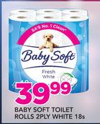 Baby Soft Toilet Rolls 2 Ply White-18's