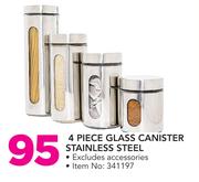 4-Piece Stainless Steel Glass Canister 
