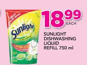 Sunlight Dishwashing Liquid Refill-750ml Each