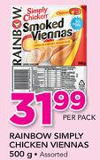 Rainbow Simply Chicken Viennas Assorted-500g Per pack