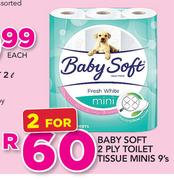 Baby Soft 2 Ply Toilet Tissue Minis-2 x 9's