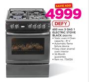 Defy 600mm 3 Gas 1 Electric Stove Black DGS179