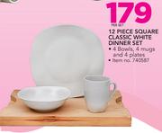 12 Piece Square Classic White Dinner Set-Per Set