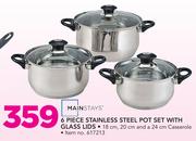Mainstays 6-Piece Stainless Steel Pot Set With Glass Lids
