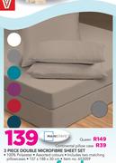Mainstays 3-Piece Double Microfiber Sheet Set Including Two Matching Pillowcases