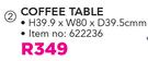 Domino Coffee Table(H39.9 x W80 x D39.5cm)