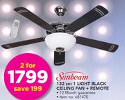 Special Sunbeam 132cm 1 Light Black Ceiling Fan Remote