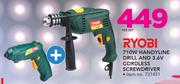 Ryobi 710W Handyline Drill & 3.6V Cordless Screwdriver-Per Set