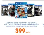 PS4 Assassins Creed, The Witcher, Just Cause 3, Call Of Duty Advanced Warfare, Rainbow Siege-Each