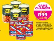 4 x Koo Baked Beans In Tomato Sauce-410g & 4 Lucky Star Pilchards In Tomato Or Hot Chilli Sauce-400g