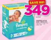 Pampers Active Baby Mega Box Junior 111's,Maxi Plus-120's,Maxi-132's,Midi-150's Per Pack