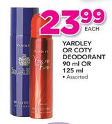 Yardley Or Coty Deodorant-90ml Or 125ml Each