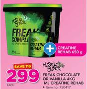 Muscle Junkie Freak Chocolate Or Vanilla-4kg + MJ Creatine Rehab 650g-Each 