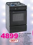 Defy 60cm 4 Burner Black Gas Stove DGS170