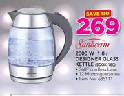 Sunbeam 2000W 1.8ltr Designer Glass Kettle SDGK-180