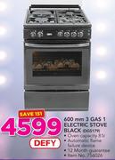 Defy 600mm 3 Gas 1 Electric Black Stove DGS179