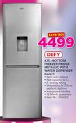 Defy 425ltr Bottom Freezer Fridge Metallic Dispenser DAC617